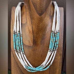 Sterling Silver Multi Strand MOP Mother Of Pearl Turquoise Bead Necklace 22 inch
